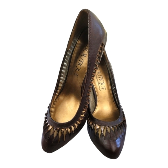 SAM EDELMAN SE Boutique Designs Brown/Gold Round Toe, Leather Pumps/Heels - Picture 7 of 11